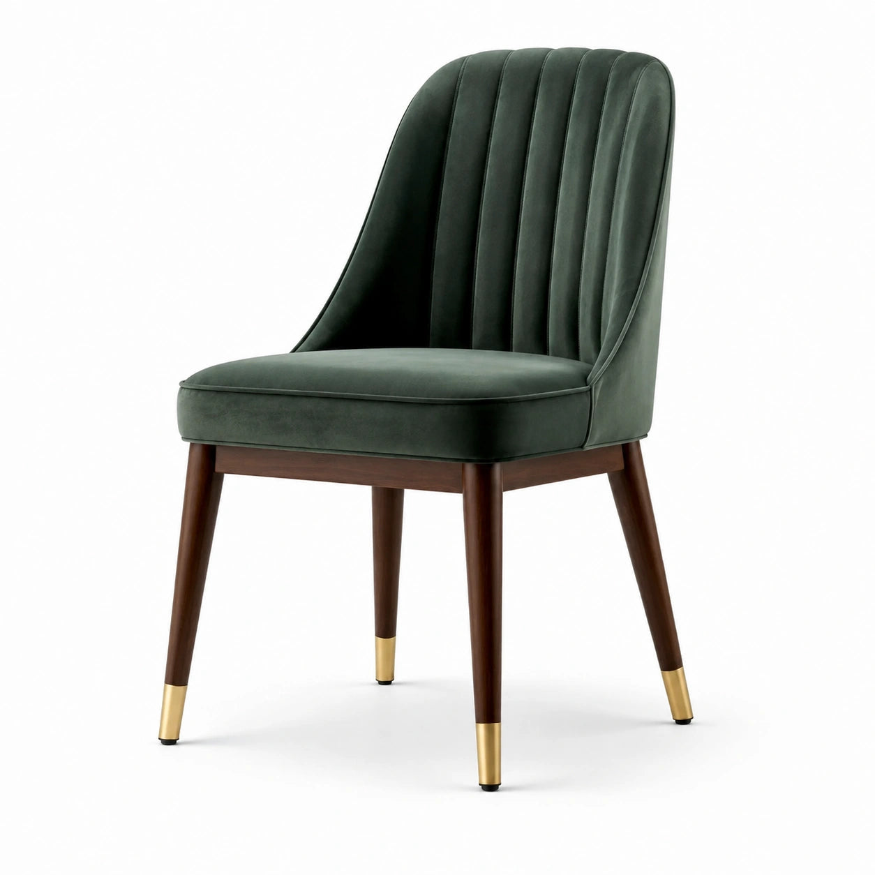 Sedia in Velluto Verde con Gambe in Legno e Ottone
