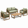 Set di mobili da esterno in legno di teak con cuscini in poliestere verde
