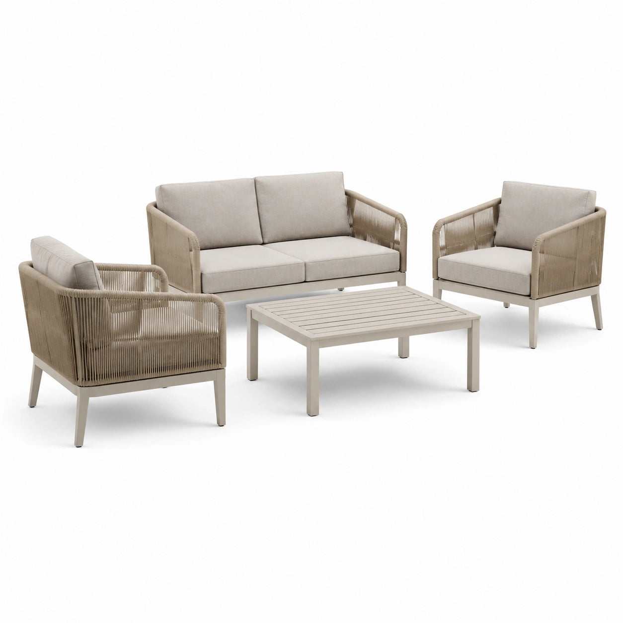 Set salotto da giardino in corda e alluminio 4 pezzi beige
