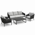 Set di mobili da giardino in metallo nero con sedute in poliestere grigio