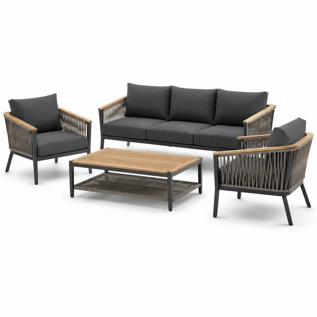 Set da Giardino in Tessuto Grigio con Struttura in Alluminio e Legno