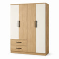 Armadio in legno e MDF con 4 ante e 2 cassetti rovere/bianco