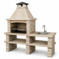 Barbecue da Esterno in Pietra con Lavello in Acciaio Beige 160x70x200 cm