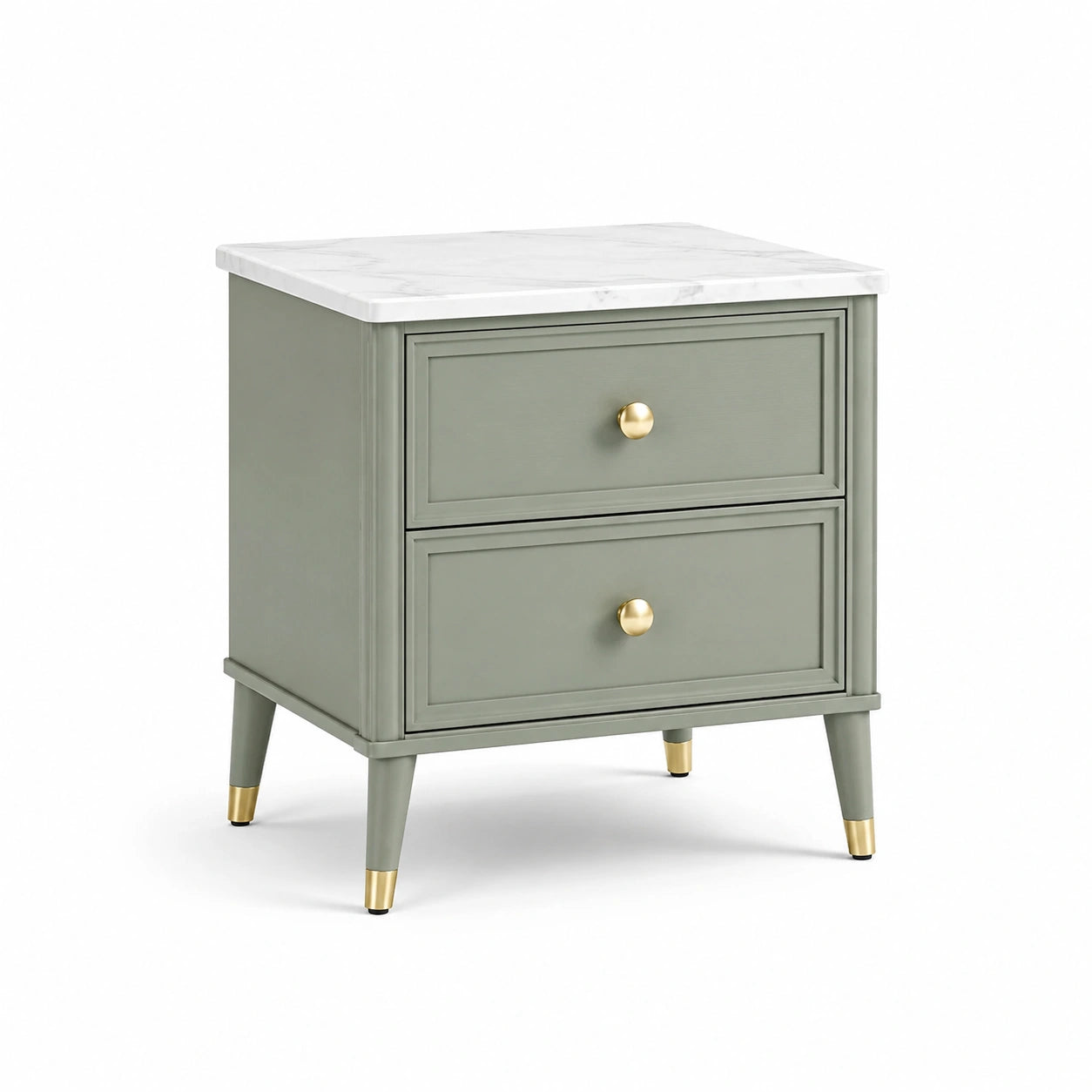 Comodino in legno con piano in marmo e 2 cassetti grigio