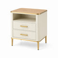 Comodino in MDF e metallo bianco e oro con 2 cassetti