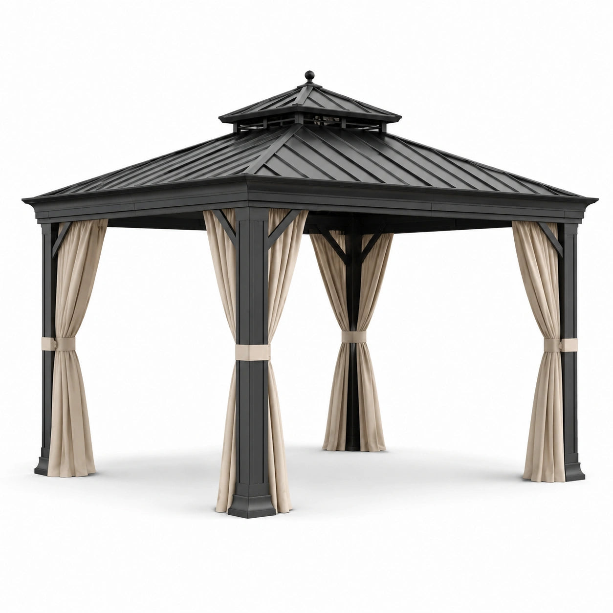 Gazebo in Alluminio e Metallo con Tende in Poliestere Beige