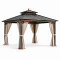 Gazebo in Metallo Nero con Tende Beige 3x3m