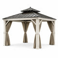 Gazebo in Alluminio con Tetto in Acciaio e Tende in Poliestere 3x3m beige