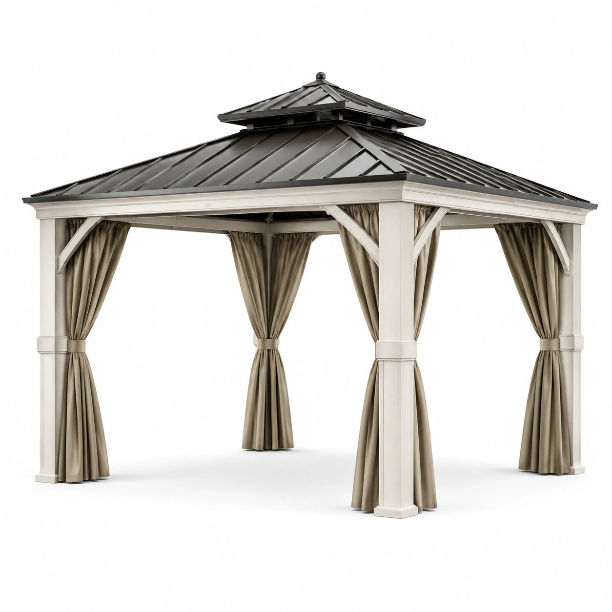 Gazebo in Alluminio con Tetto in Acciaio e Tende in Poliestere 3x3m beige