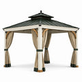 Gazebo quadrato in alluminio con tende in poliestere color crema 300x300x250 cm