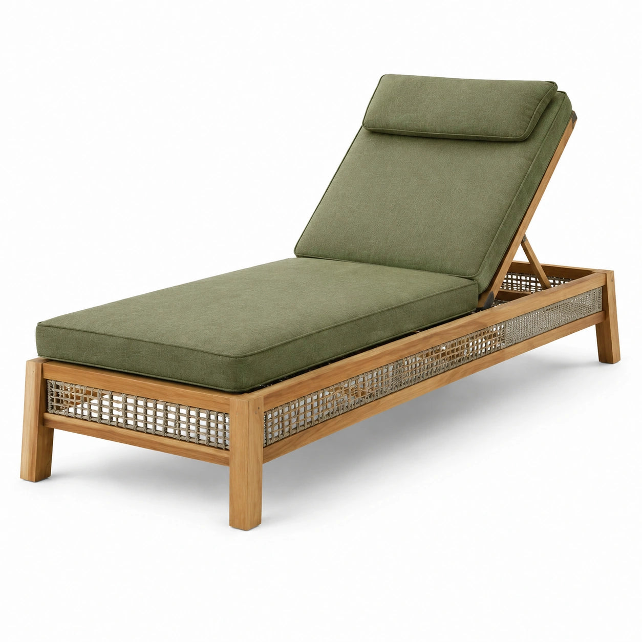 Sdraio da Giardino in Legno di Teak con Cuscini in Poliestere Verde
