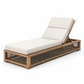 Chaise longue in legno di teak e tessuto bianco crema